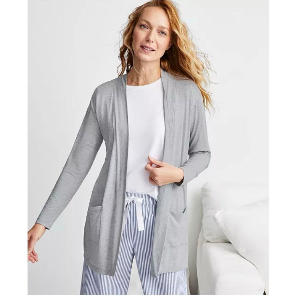 #963. State of Day Sleep Heather Grey Modal Knit Open Front Cardigan - Picture 2 of 4